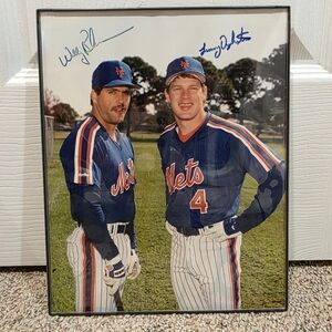 Wally Backman Lenny Dylstra Autographed Framed New York Mets Baseball Photo 8x10